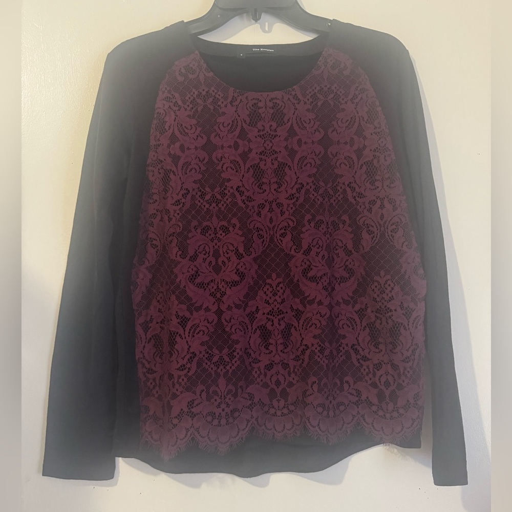 The Kooples Black and Purple Lace Blouse